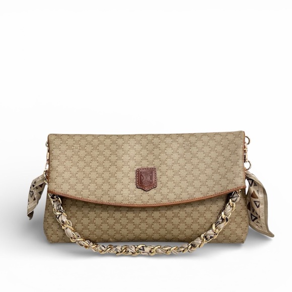 Celine Handbags - CÉLINE VINTAGE MACADAM CANVAS FLAP SHOULDER BAG WITH CHAIN STRAP